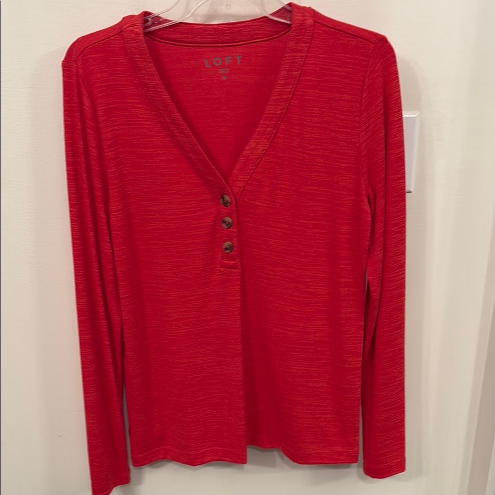 LOFT Red Button Down Shirt with Long Sleeves